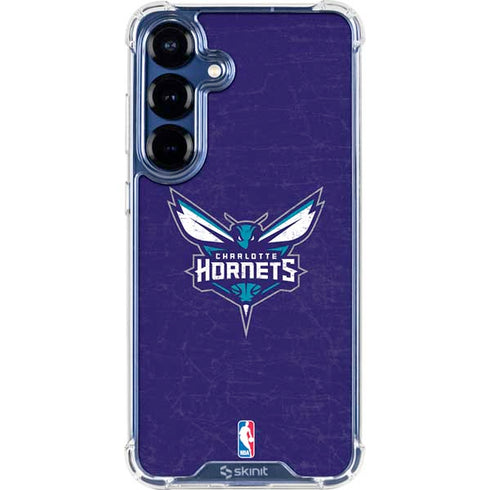 NBA Charlotte Hornets Distressed-Purple Galaxy S25 Clear Case
